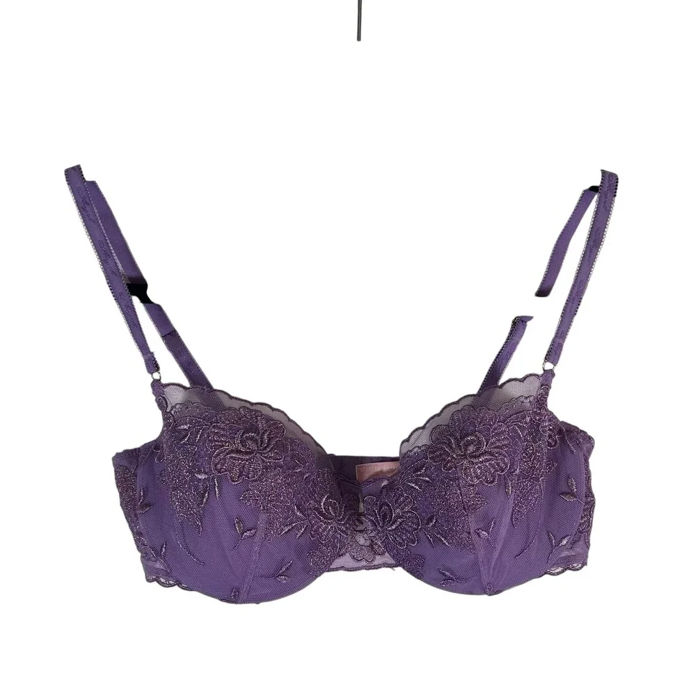 Victoria's Secret Angels Purple Floral‎ Lace Balconet Bra 34C 202945-L27 Sexy